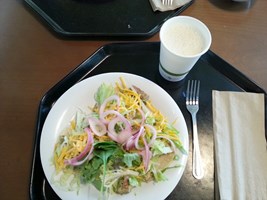 My first food in the Google — chicken tacos (they are under the lettuce :).