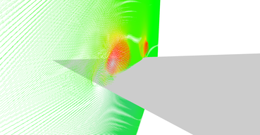 Detail on primary and secondary vortices above the sides of the wing.