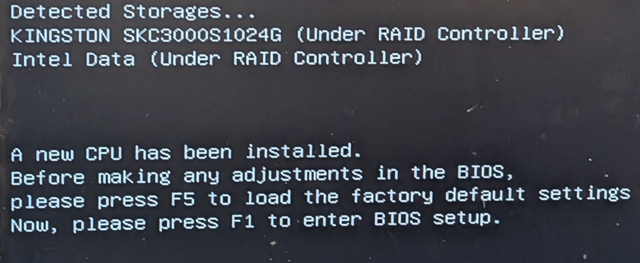 The first boot with the replacement CPU.