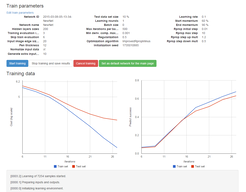 Interface for training neural nets. Real-time feedback of the training is implemented using the SignalR library.